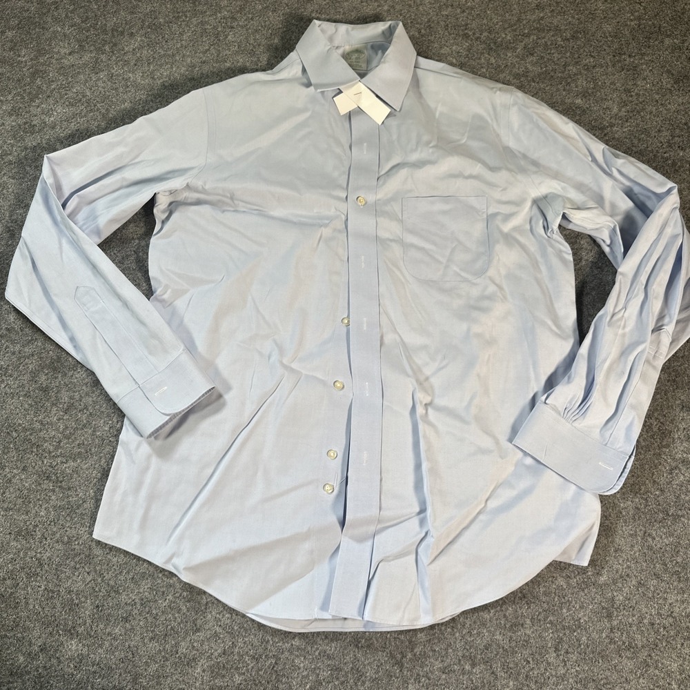 Brooks Brothers Milano Blue Non-Iron Cotton Solid Dress Shirt 16.5 35